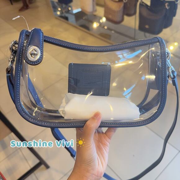 NWT Coach Stadium Swinger Bag Clear Coach with Dust Bag CBH13 Silver/True Blue
